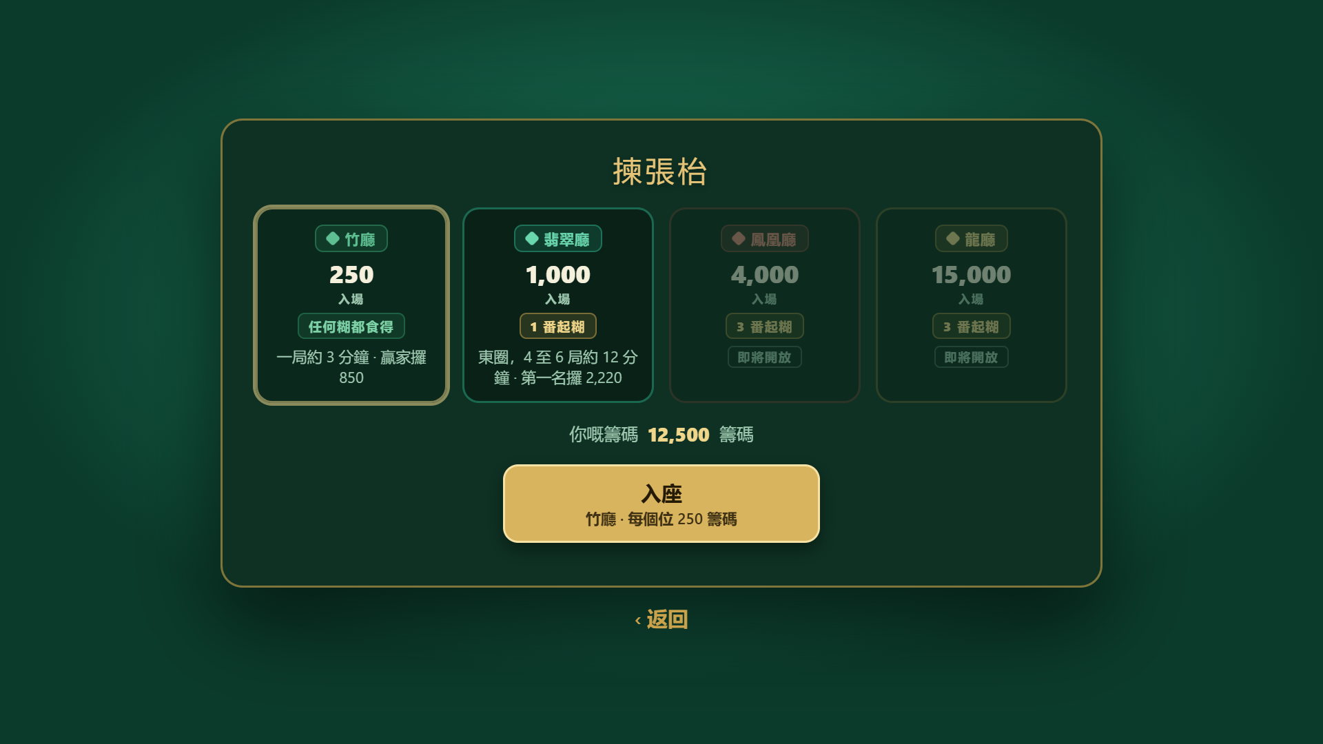 The salon picker: Bamboo, Jade, Phoenix and Dragon rooms